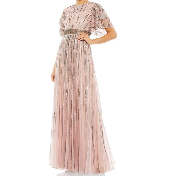 Mac Duggal Dress Sequin Embellished Flutter Sleeve Evening Vintage Rose NWT 4 - Picture 1 of 11